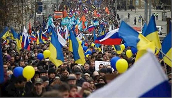 Moscow demonstration protesting Russian intervention in Ukraine
