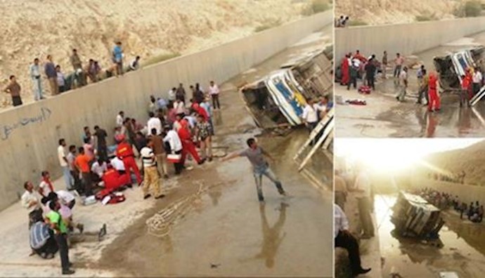  'Site of bus plunging into water canal in southern Iran'