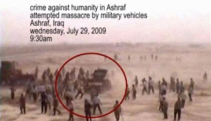  'Scenes of Maliki forces attacking Camp Ashraf & running over residents with US HUMVEEs back in July 2009'