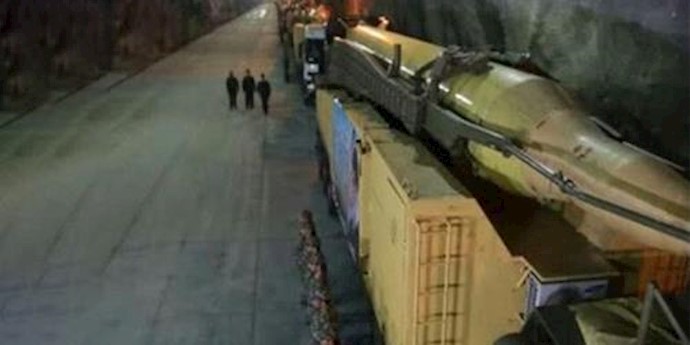  'A ballistic missile is seen in what Iran says is an underground base, in an undisclosed location in the country'