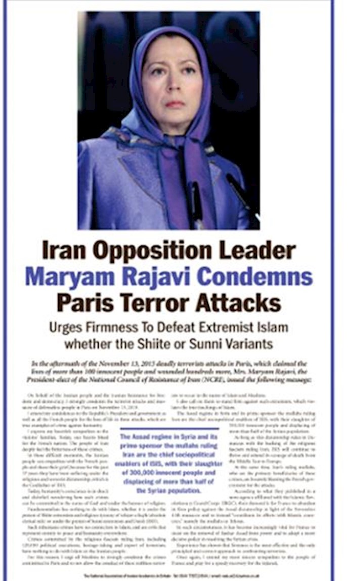 Washington Times: Maryam Rajavi condemns Paris attacks