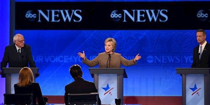  'From left, Sanders, Clinton and O’Malley presidential debate at Saint Anselm College in Manchester, N.H., on Dec'