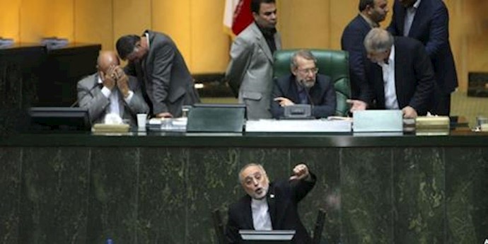  'Ali Akbar Salehi speaks in parliament while discussing a bill on Irans nuclear deal, Tehran, Oct'