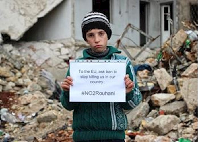 Syrian children in bombed-out Aleppo ’protest’ against Iranian intervention as Rouhani visits Europe