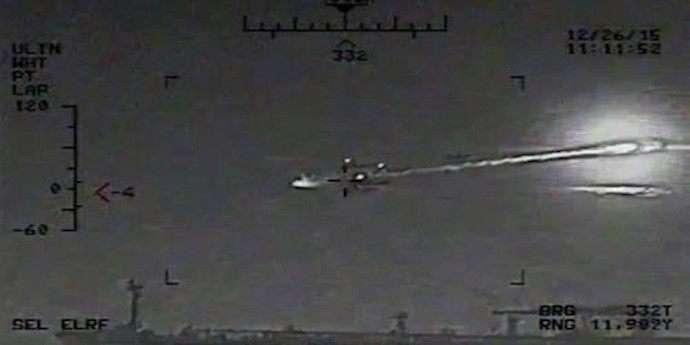  'This video shows the view from a Seahawk helicopter in the Strait of Hormuz on Dec. 26, 2015. '