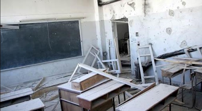  'A view of damage that occured at a school that was bombed in rebel-held Idlib, northern Syria in which an estimated 26 civilians were killed.'