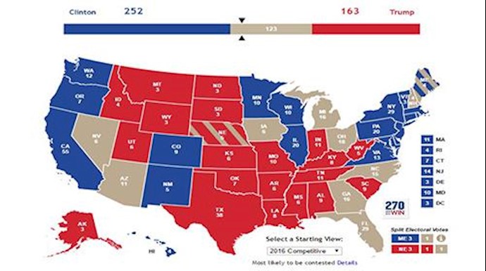  'Map of current electoral votes for US Presidential candidates'