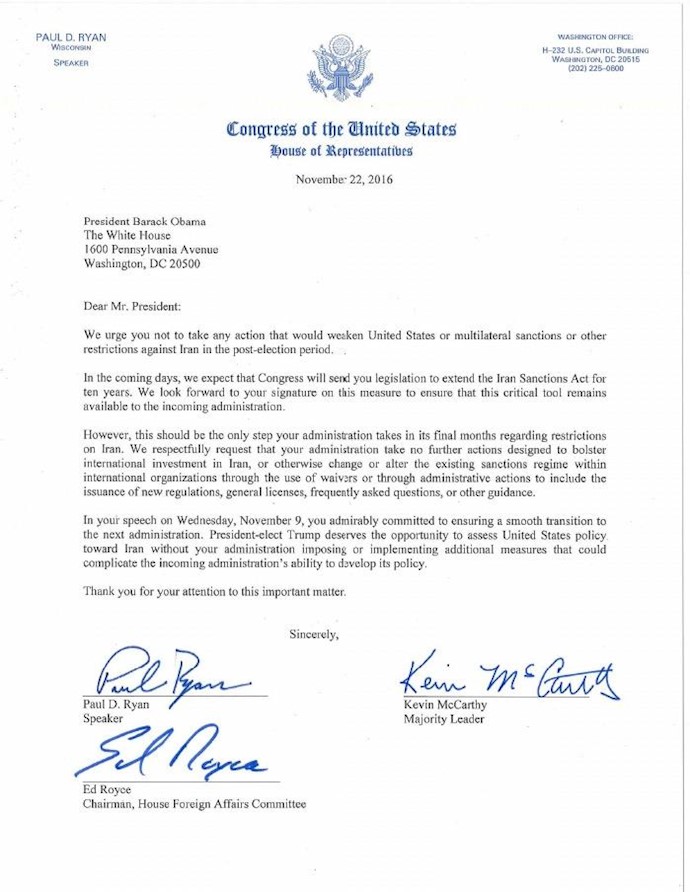 US House Speaker Paul Ryan, and GOP leaders warns Obama against new Iran concessions