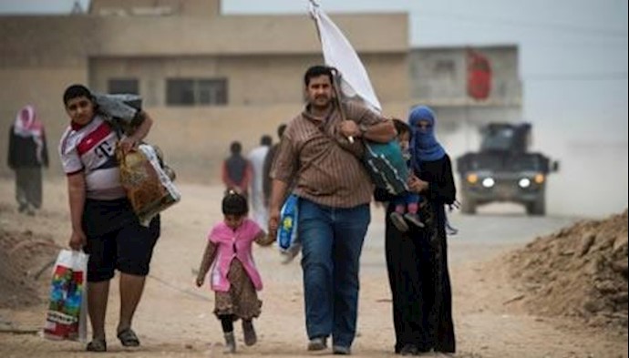  'Iraqis carry white flags as they flee to an area held by government forces in the Samah neighbourhood of Mosul on November 15, 2016'