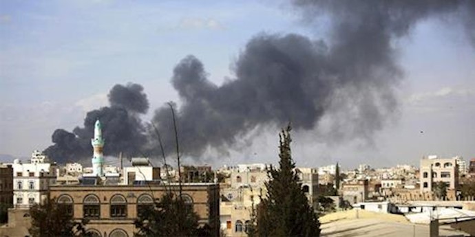  'Smoke rises after Saudi-led airstrikes hit a site in Sanaa, Yemen'