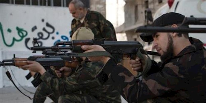  'New recruits practice on February 16, 2016 in a rebel-held area of the northern city of Aleppo before fighting with opposition fighters'
