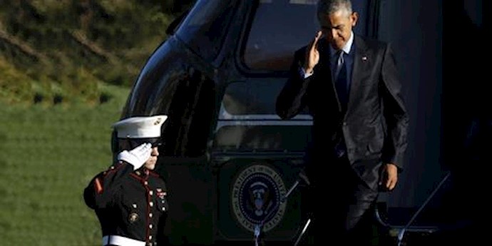  'U.S. President Barack Obama returns via Marine One helicopter, after a day trip to Atlanta, at the White House in Washington March 29, 2016.'