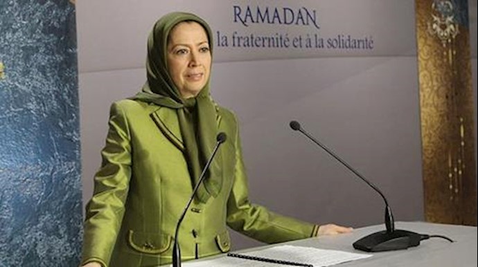  'Mrayam Rajavi speaking at a Ramadan gathering in Paris in support of the Syrian revolution'