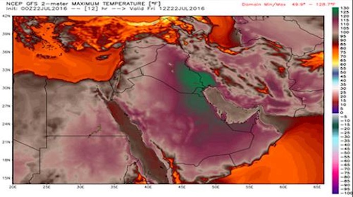 'Temperatures simulated by the GFS model in the Middle East on Friday reached 129 degrees (54 Celsius)'