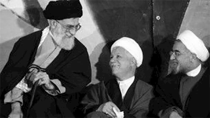  'Iran regime supreme leader Khamenei, Rafsanjani, and Rouhani sitting next to one another'