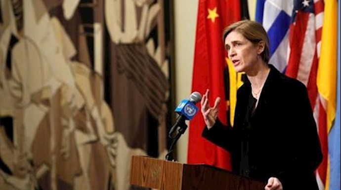  'US Ambassador to the UN, Samantha Power addresses media following a Security Council vote, at the UN, New York City'