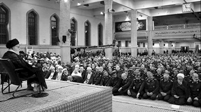  'Iran regime Supreme leader speaking to a group of IRGC commanders and member'