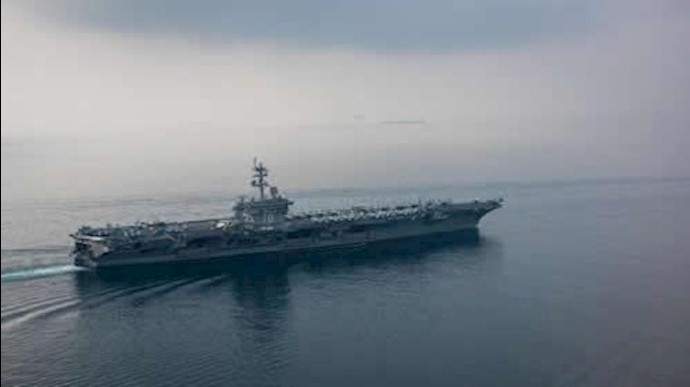  'The aircraft carrier USS Carl Vinson (CVN 70) transits the Sunda Strait April 15, 2017.'