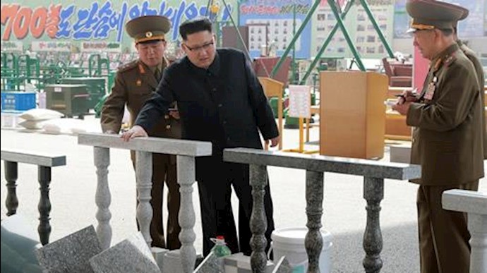  'North Korean leader Kim Jong Un visits the exhibition of building materials organised by the Ministry of the People’s Armed Forces.'
