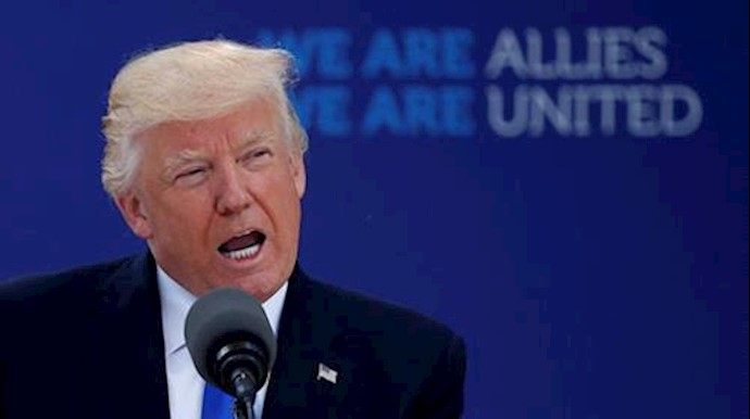  'U.S. President Donald Trump delivers remarks at the start of the NATO '