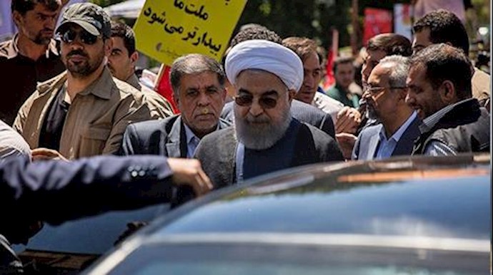  'Iran regime president Rouhani was heckled during a speech in Tehran Quds rally'
