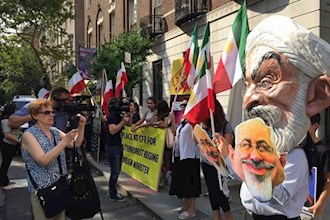  'Demonstration against a visit by the Mullahs' FM to New York by the Iranian Resistance supporters' Title='Demonstration against a visit by the Mullahs' FM to New York by the Iranian Resistance supporters'