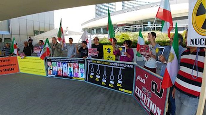  'Iranians residing in Vienna held a rally to call for imposition of comprehensive sanctions against the clerical regime for its nuclear program'