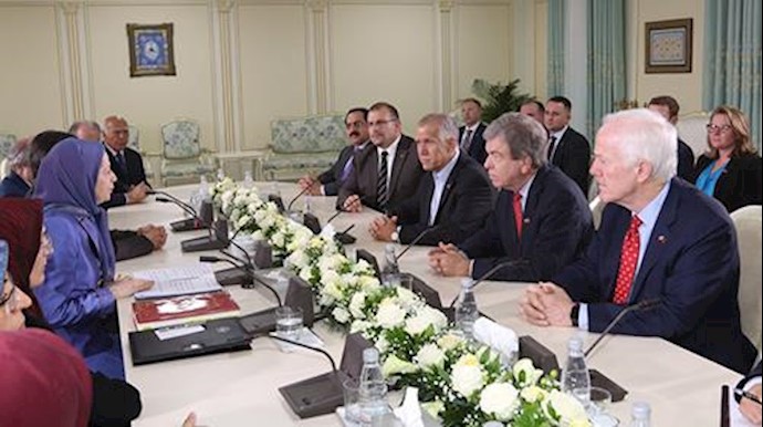  'Mrs. Maryam Rajavi (left), the President-elect of the National Council of Resistance of Iran meeting a senior delegation from the United States Senate'