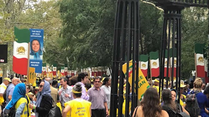  'Iranian Americans, member of the organization of Iranian American Communities at New York Rally on September 20, 2017, in front of U.N'