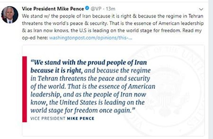 US Vice President Mike Pence: ‘we stand with the Iranian people…’