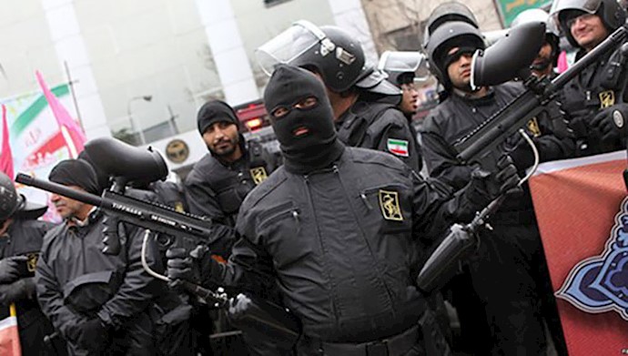  'Riot police with logo of Iran Revolutionary Guards to suppress decent in Iran'
