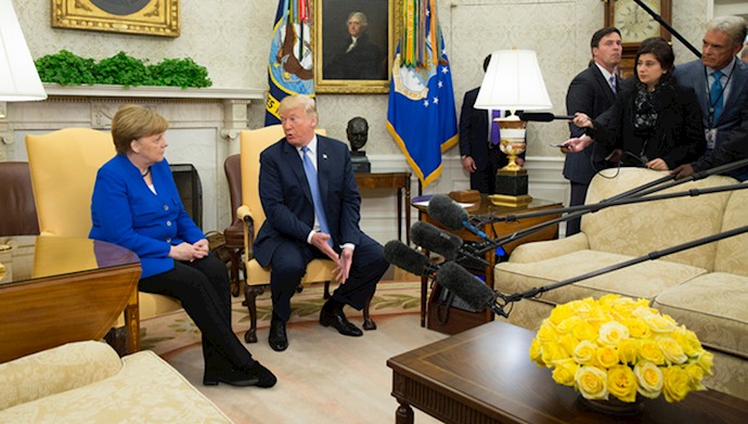  'U.S. President Donald Trump and German Chancellor Angela Merkel meet in the Oval Office'