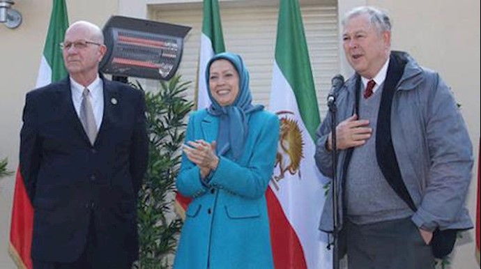  'US Congressmen Judge Ted Poe (left) and Dana Rohrabacher speaking with Iran opposition leader Maryam'