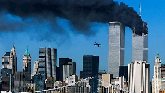  'The picture shows the September 11 terrorist attacks in New York'