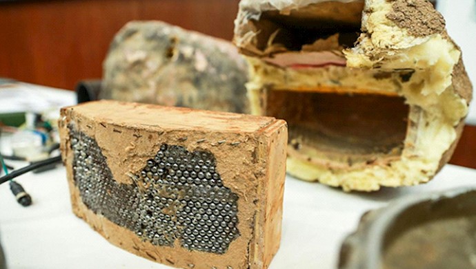  'Iran-made improvised explosive devices in the shape of a rock and sent to Houthi militias in Yemen'